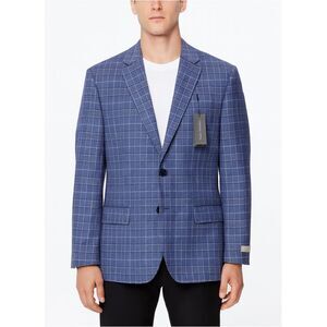 Michael Kors Kent Sport Coat Men's Size 40R Blue White Stretch Plaid Tailored